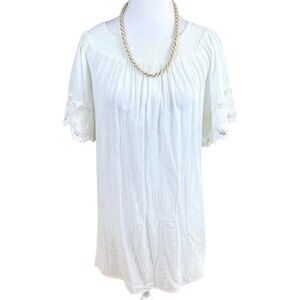 Alexis Dress White Cotton Short Sleeves Lace (S)
